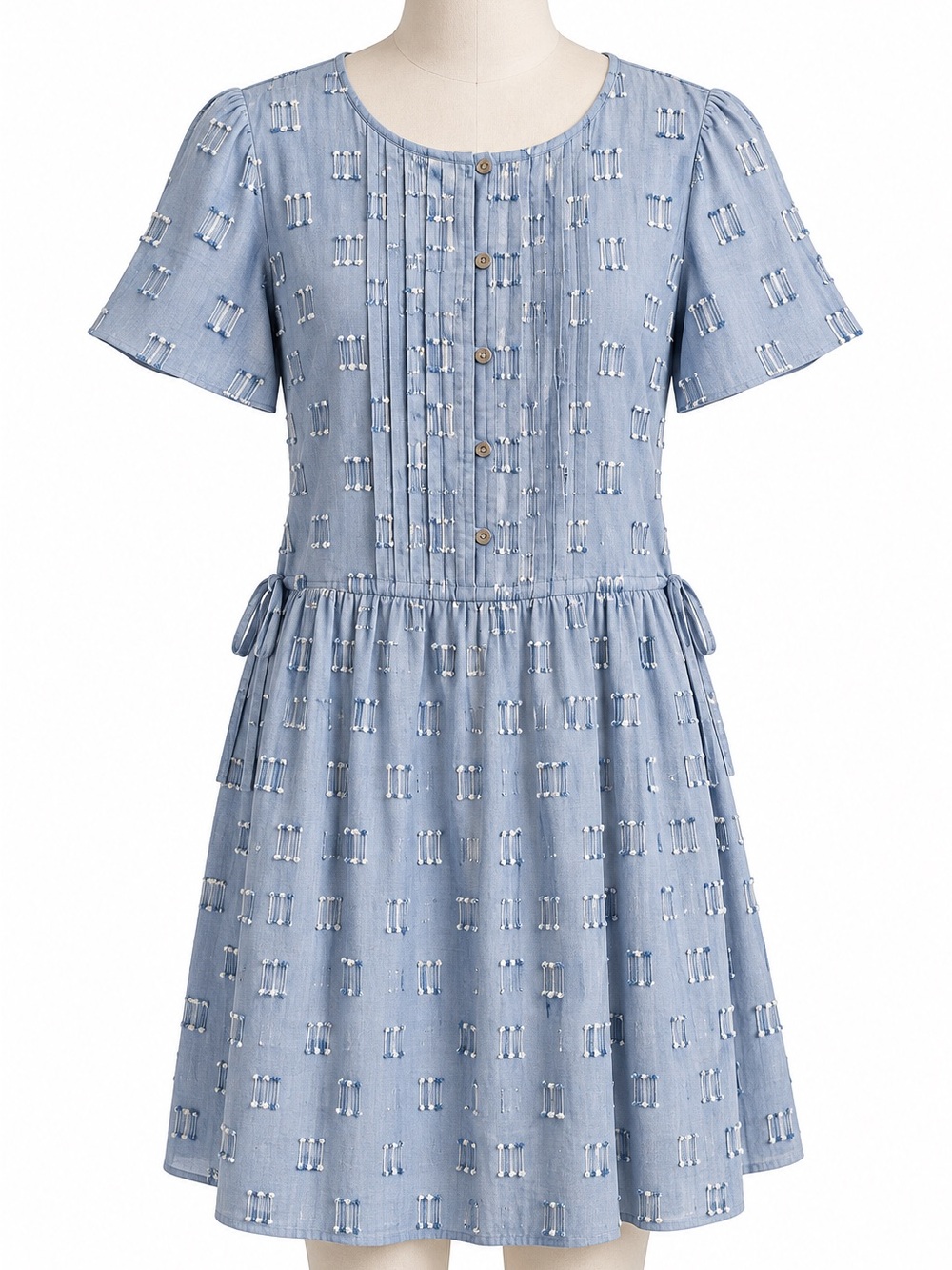 LOFT Light Blue Pintuck Button-Front Day Dress